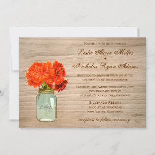 Country Rustic Mason Jar Flowers Wedding Invitation