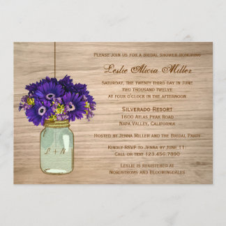 Country Rustic Mason Jar Gerbera Daisies Invitation