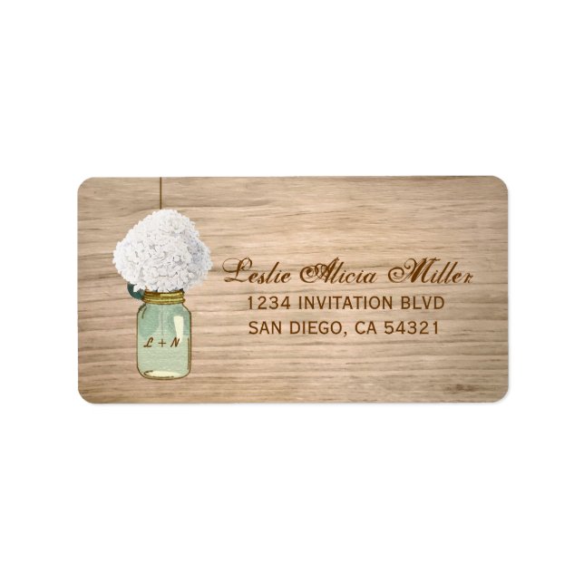 Country Rustic Mason Jar Hydrangea Address Labels (Front)