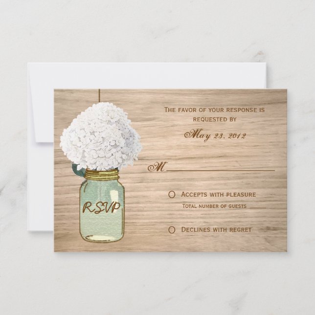 Country Rustic Mason Jar Hydrangea RSVP (Front)