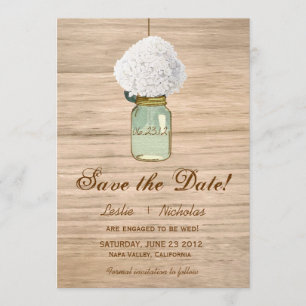 Country Rustic Mason Jar Hydrangea Save the Date