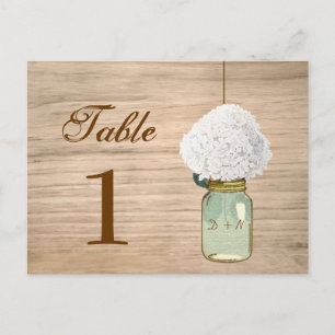Country Rustic Mason Jar & Hydrangea Table Number Postcard