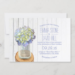 Country Rustic Mason Jar & Hydrangea Wedding Invitation