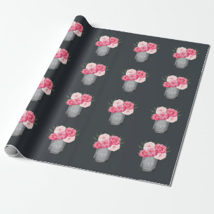Country Rustic Mason Jar Peony Wedding Wrapping Paper