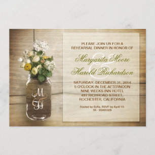 country rustic mason jar rehearsal dinner invites