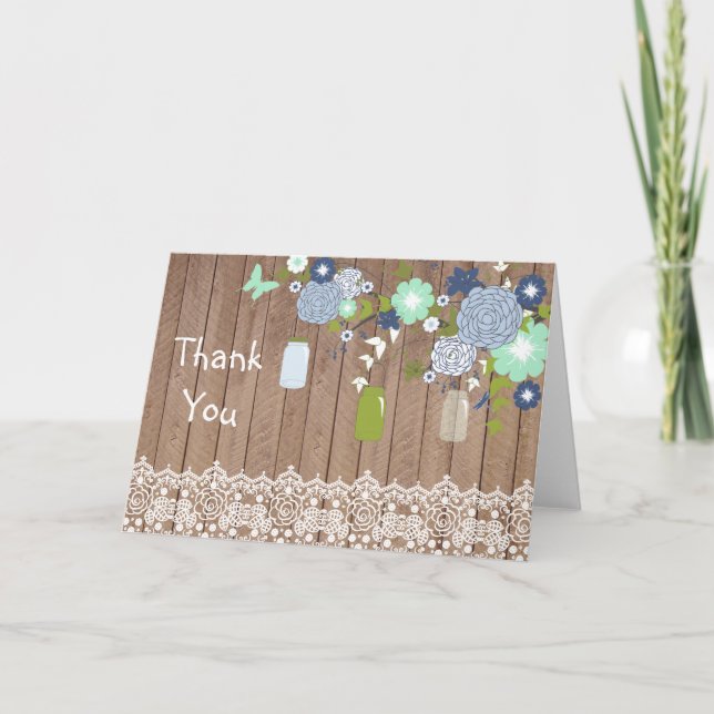 Country Rustic Mason Jar Thank You Card (Front)