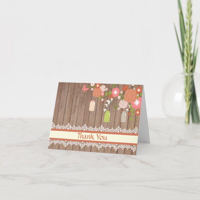Country Rustic Mason Jar Thank You Card (Front)