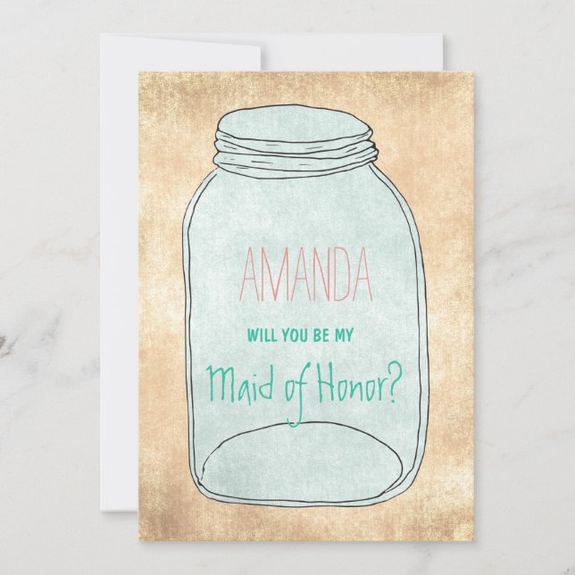 Country rustic mason jar Will you be my maid of Invitation (Front)