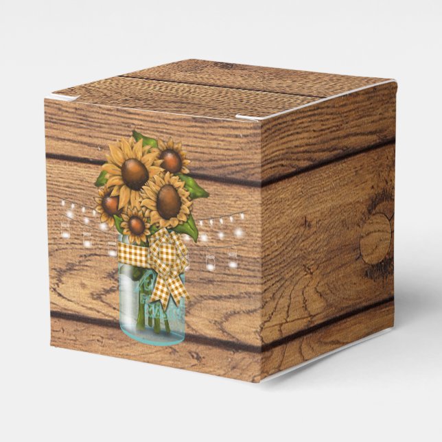 Country Rustic Mason Jar with Sunflower Favor Box (Front Side)