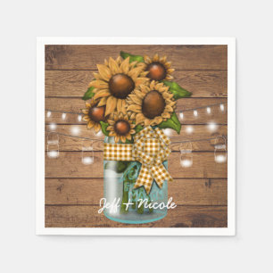 Country Rustic Mason Jar with Sunflower Napkin