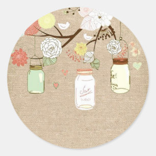 Country Rustic Mason Jars Wedding Burlap Sticker