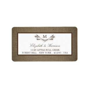 Country Rustic Monogram Branch & Burlap Wedding Label