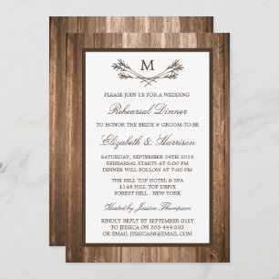 Country Rustic Monogram Branch Rehearsal Dinner Invitation