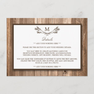 Country Rustic Monogram Branch & Wood Detail Card