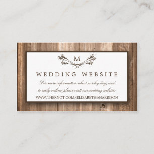 Country Rustic Monogram Branch & Wood Wedding Enclosure Card