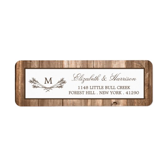 Country Rustic Monogram Branch & Wood Wedding Return Address Label