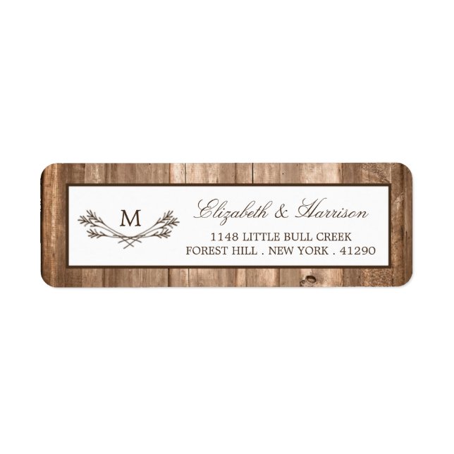 Country Rustic Monogram Branche & Mariage bois (Devant)