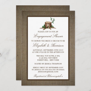 Country Rustic Monogram Tree Burlap Engagement Invitation