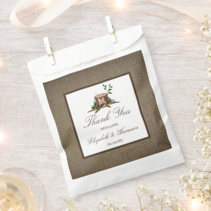 Country Rustic Monogram Tree & Burlap Wedding Favour Bag