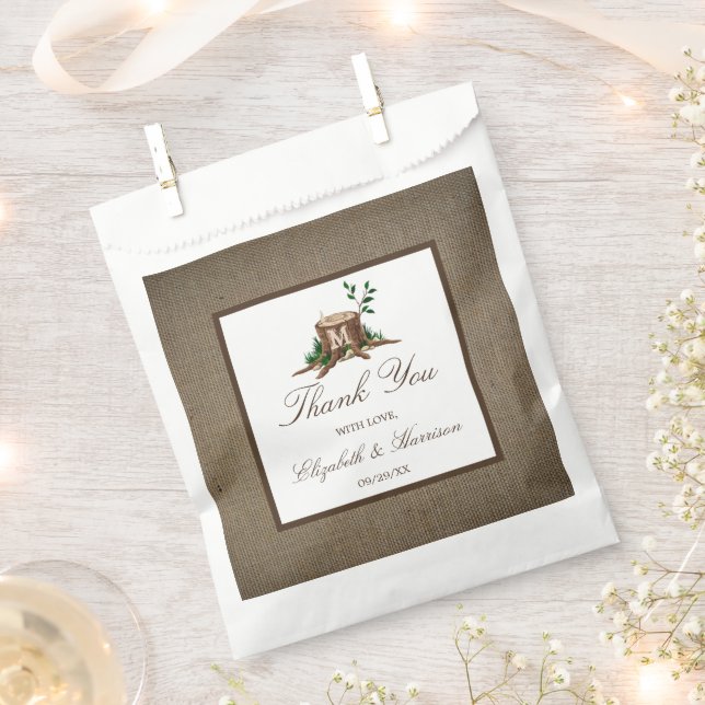 Country Rustic Monogram Tree & Burlap Wedding Favour Bag (Clipped)