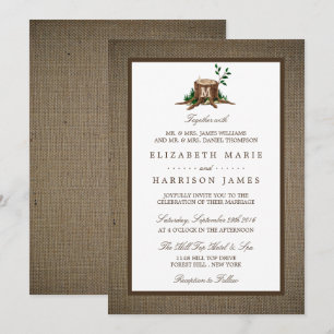 Country Rustic Monogram Tree & Burlap Wedding Invitation