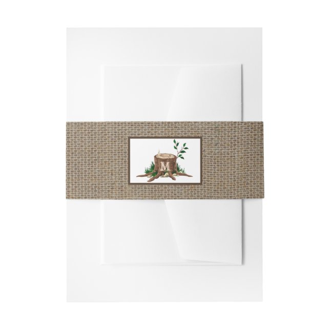Country Rustic Monogram Tree & Burlap Wedding Invitation Belly Band (Front Example)