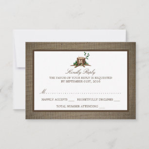 Country Rustic Monogram Tree & Burlap Wedding RSVP Card
