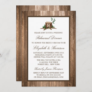 Country Rustic Monogram Tree Wood Rehearsal Dinner Invitation