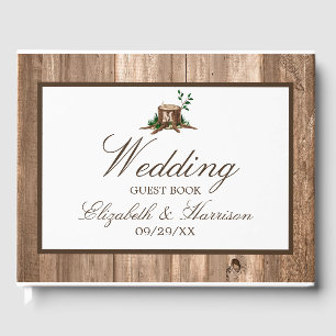Country Rustic Monogram Tree & Wood Wedding Guest Book