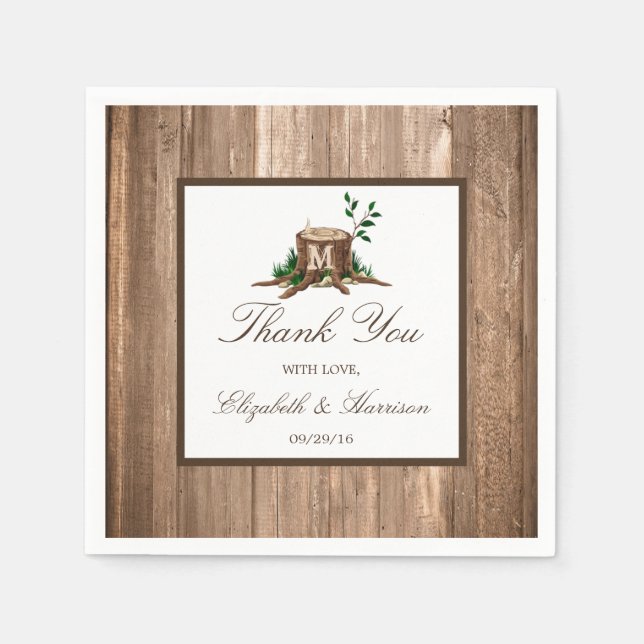 Country Rustic Monogram Tree & Wood Wedding Napkin (Front)