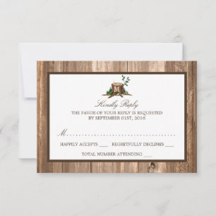 Country Rustic Monogram Tree & Wood Wedding RSVP Card