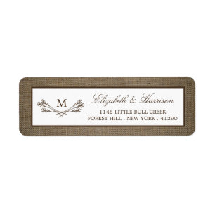 Country Rustic Monogramme Branche & Mariage Burlap