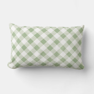 Country Rustic Natural Sage Gingham Plaid Lumbar Pillow