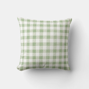 Country Rustic Natural Sage Gingham Plaid Throw Pillow