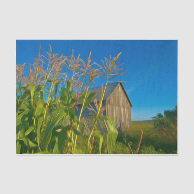 Country Rustic Old Barn Blue Green Farm Tissue Paper (Front)