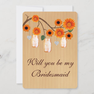 Country Rustic Orange Mason Jars Bridesmaid Card