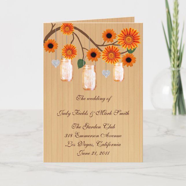 Country Rustic Orange Mason Jars Program Card (Front)