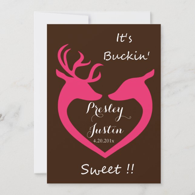 Country Rustic Pink Deer Heart Love Wedding Invitation (Back)