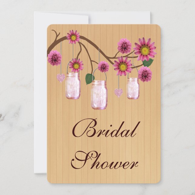 Country Rustic Pink Mason Jar Bridal Shower Invite (Front)