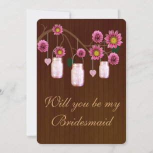 Country Rustic Pink Mason Jars Bridesmaid Card