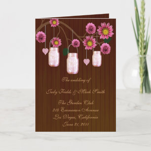 Country Rustic Pink Mason Jars Program Card