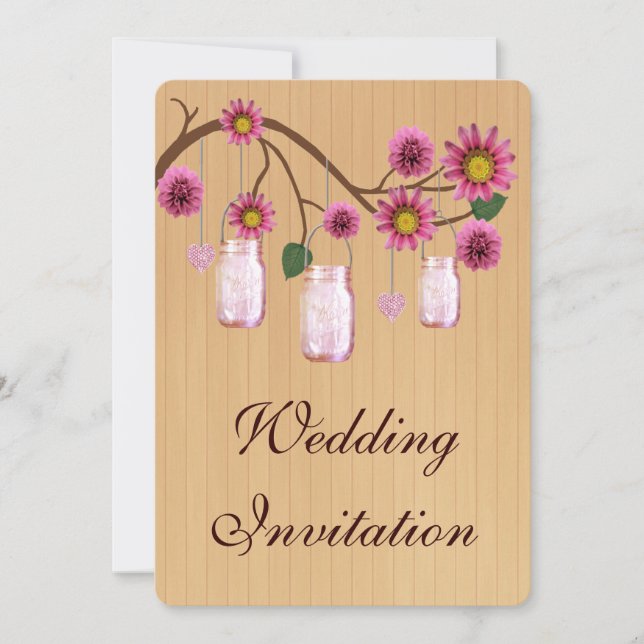 Country Rustic Pink Mason Jars Wedding Invitation (Front)