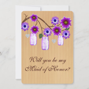 Country Rustic Purple Mason Jar Maid Of Honour Car Invitation