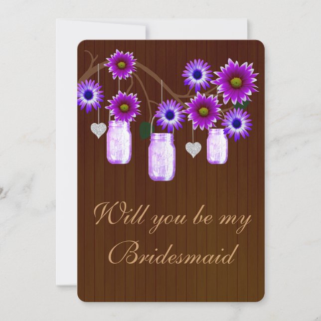 Country Rustic Purple Mason Jars Bridesmaid Card (Front)