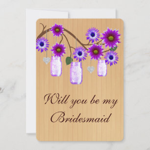 Country Rustic Purple Mason Jars Bridesmaid Card
