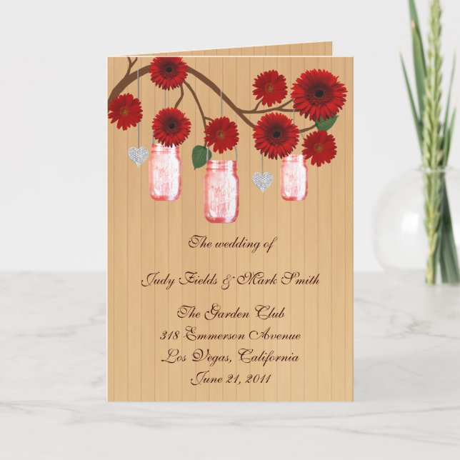 Country Rustic Red Mason Jars Program Card (Front)
