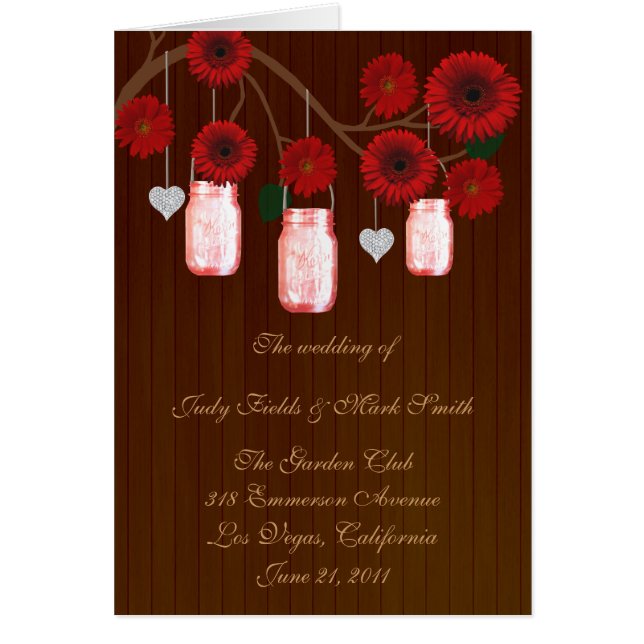 Country Rustic Red Mason Jars Program Card (Front)