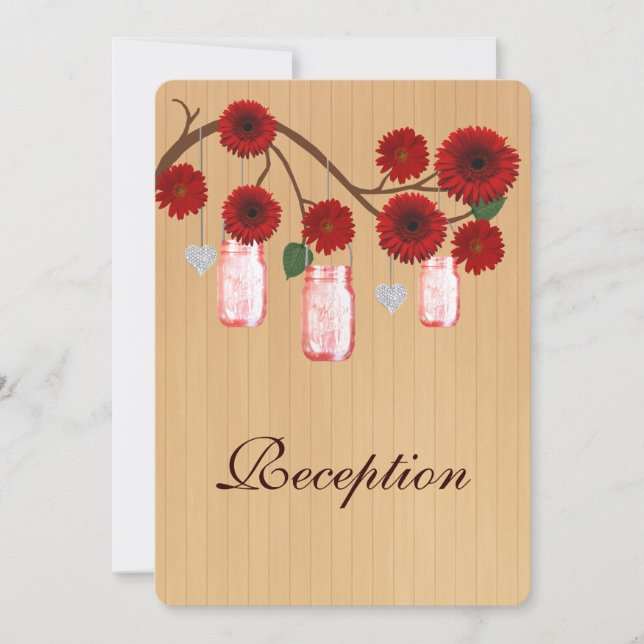 Country Rustic Red Mason Jars Reception Card (Front)