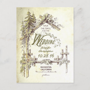 Country rustic save the date postcards