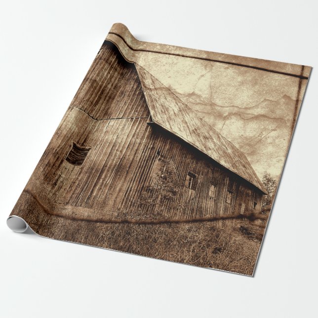 Country Rustic Sepia Barn Vintage Texture Wrapping Paper (Unrolled)